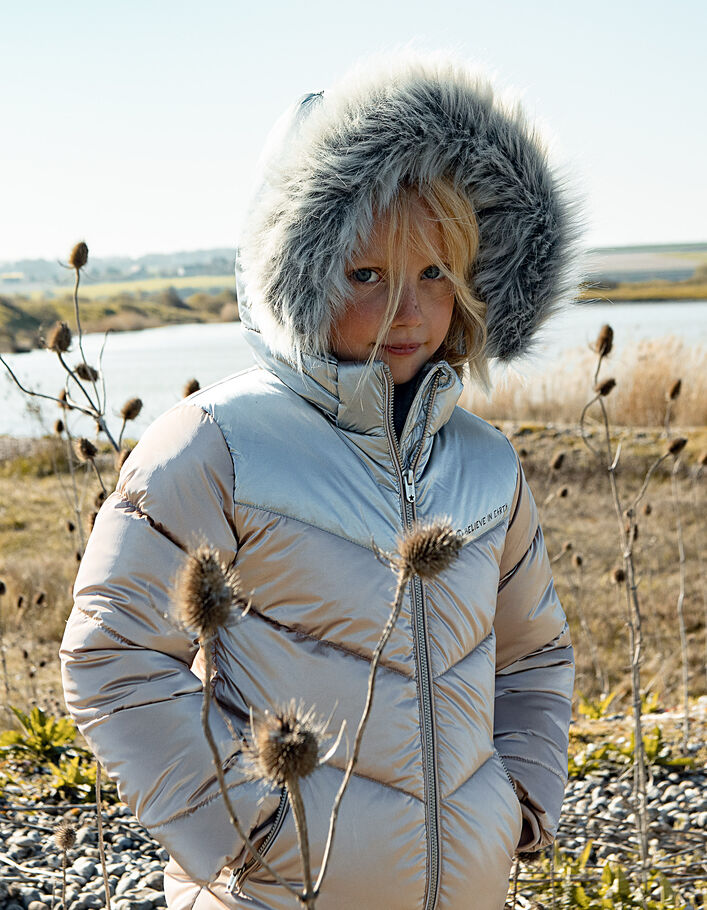 Chaqueta acolchada plata forrada capucha