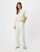 Pantalon de tailleur vert mix lin coton Femme-1