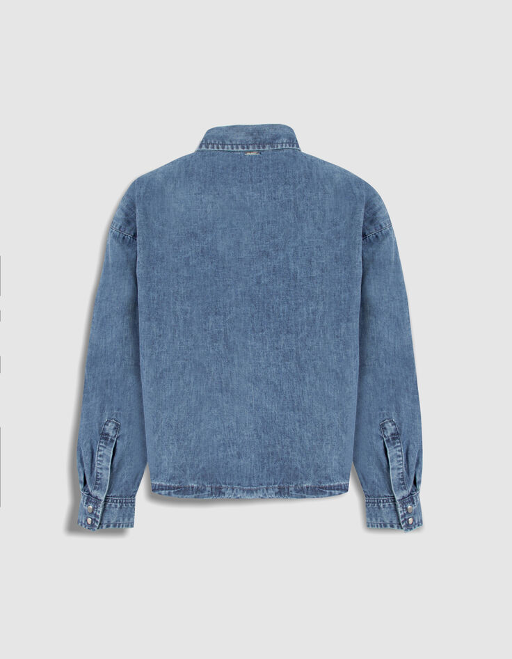 Chemise en jean bleu cropped Femme-7