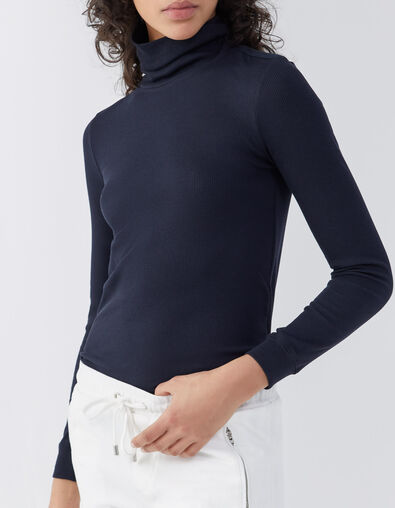 Marineblauw T-shirt opstaande kraag lange mouwen dames - IKKS