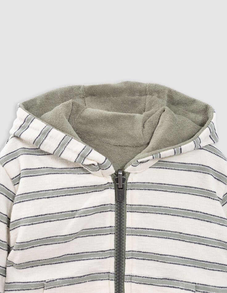 Cardigan réversible kaki éponge et rayures bébé garçon-7