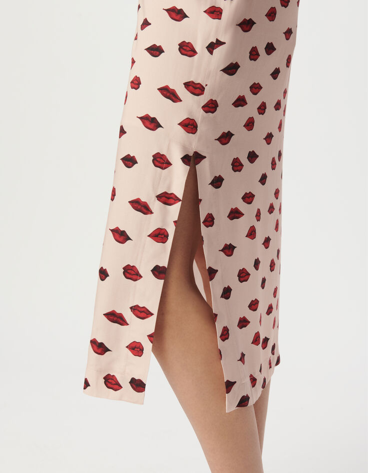 Rosa Damen-Midirock Satin Mundprint-4 Rosa Damen-Midirock Satin Mundprint-4