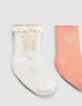 Pfirsichrote, weiße und goldfarbene Socken für Babymädchen-5