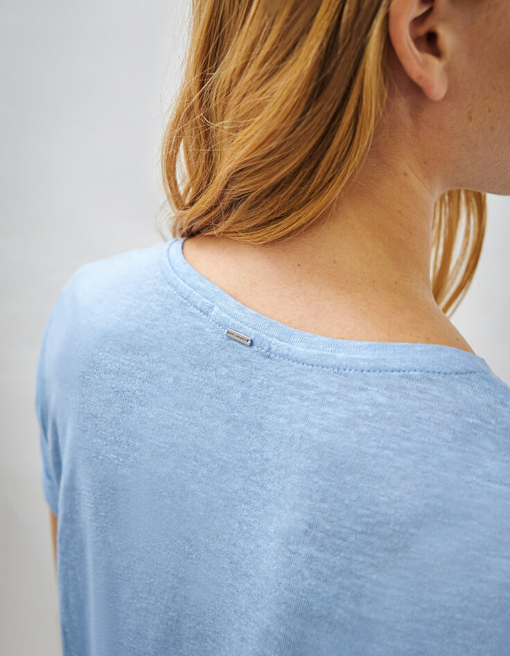 Tee-shirt en coton bleu marine motif message blanc femme-3