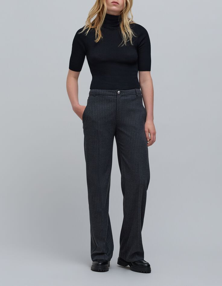 Pantalon de costume flare gris rayures tennis Femme-1 Pantalon de costume flare gris rayures tennis Femme-1