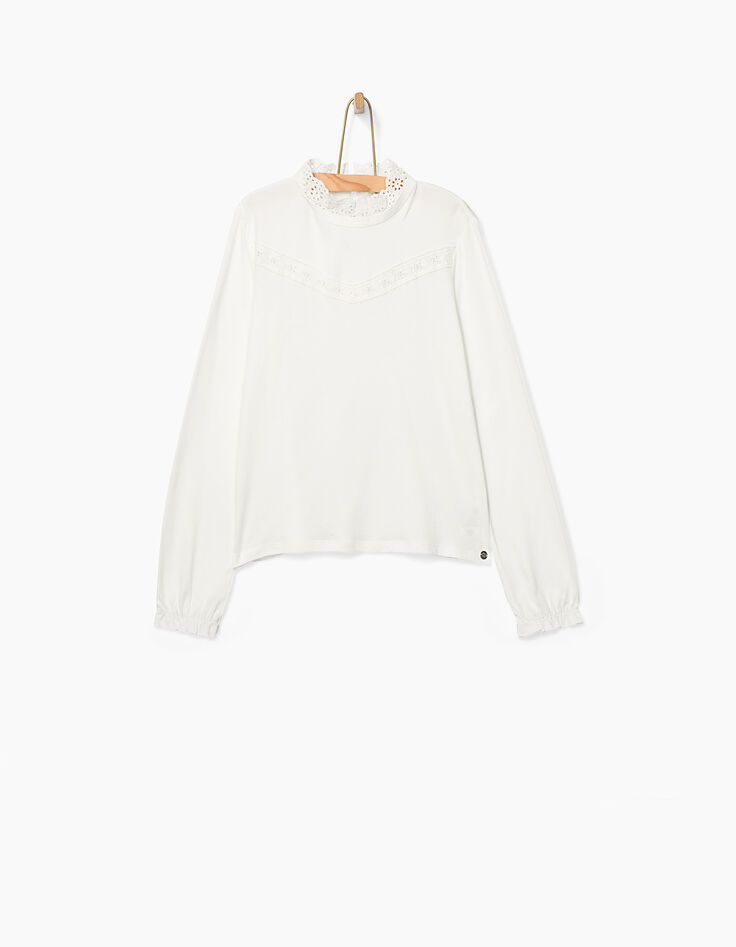 Gebroken wit T-shirt met kanten kraag meisjes -3