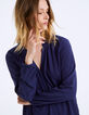 Women's navy viscose crêpe ruffle collar blouse-5