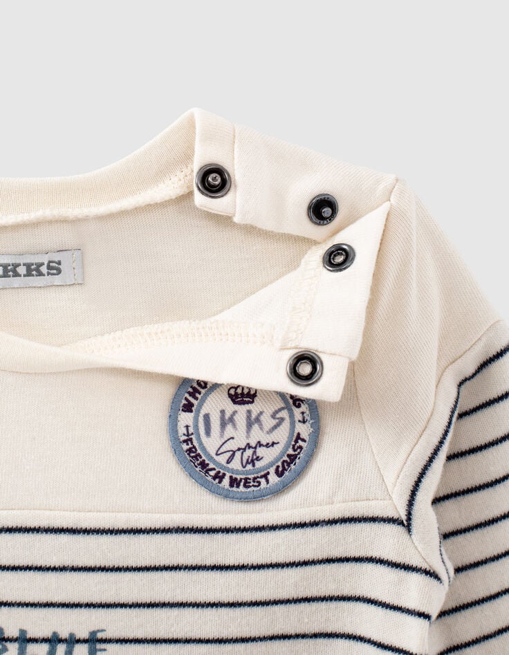 Camiseta blanco roto rayas y marcas bebé niño-6