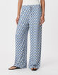 Pantalon large imprim&eacute; floral bleu Femme-3