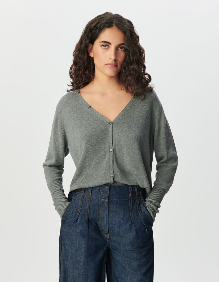 Cárdigan gris punto reversible mujer-3