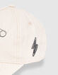 Hellbeige melierte Mädchen-Kappe mit Nadel-Stickmotiv-5