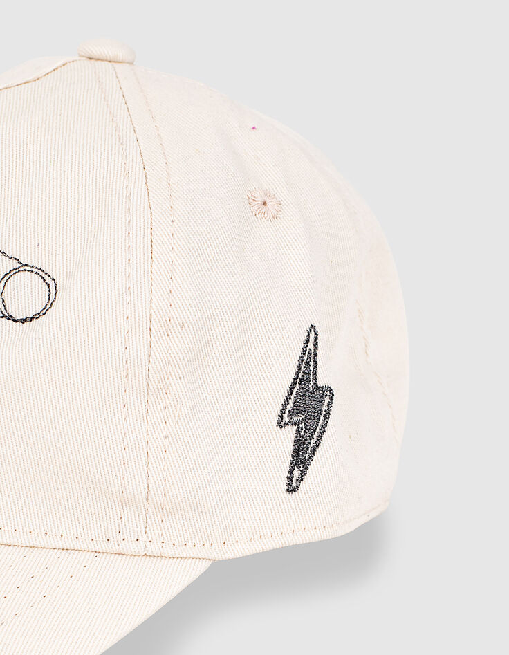 Hellbeige melierte Mädchen-Kappe mit Nadel-Stickmotiv-5