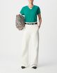 Turquoise V-neck linen knit tee Women-1