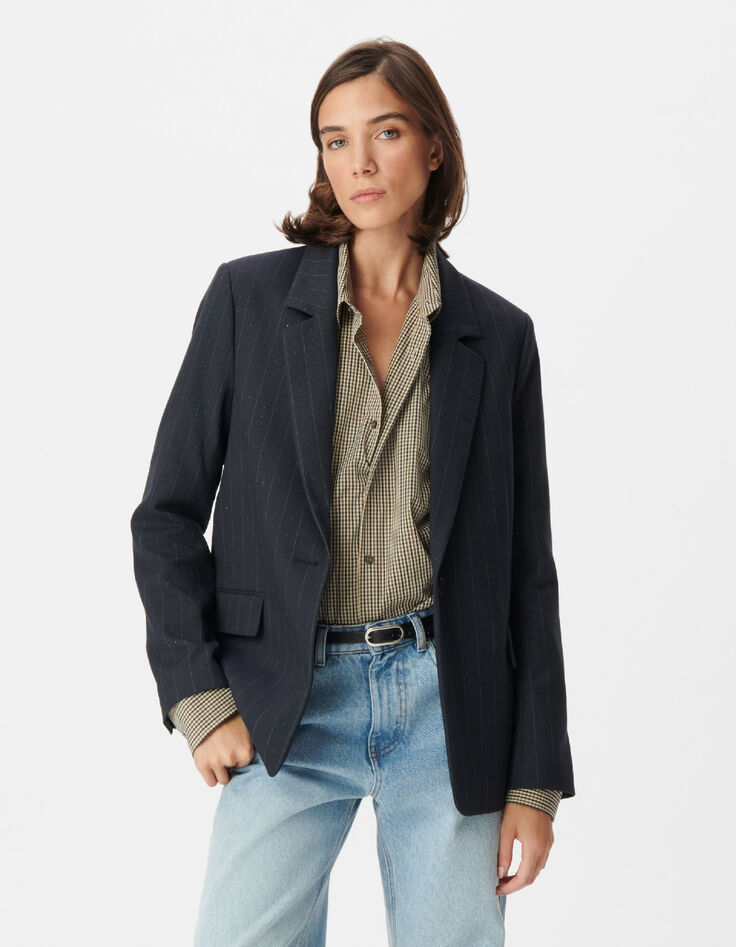 Veste de tailleur marine motif rayures tennis Femme-1