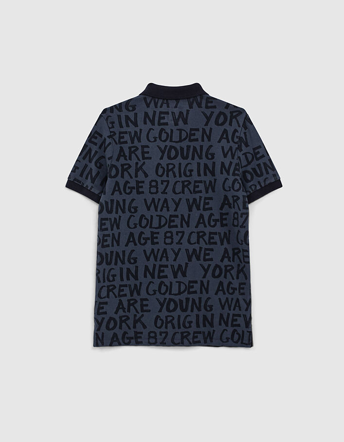 Boys’ slate polo shirt with all-over lettering - IKKS