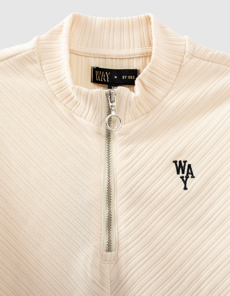 Cremewei&szlig;es Crop-M&auml;dchenshirt aus Rippstrick-2