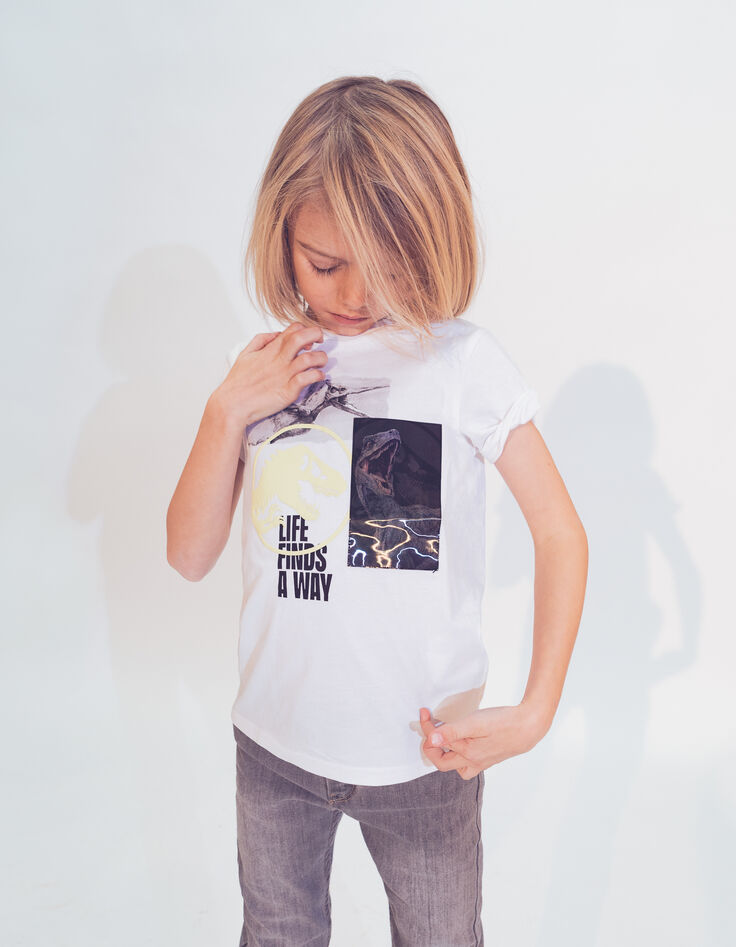 Boys’ white T-shirt with lenticular JURASSIC WORLD image IKKS
