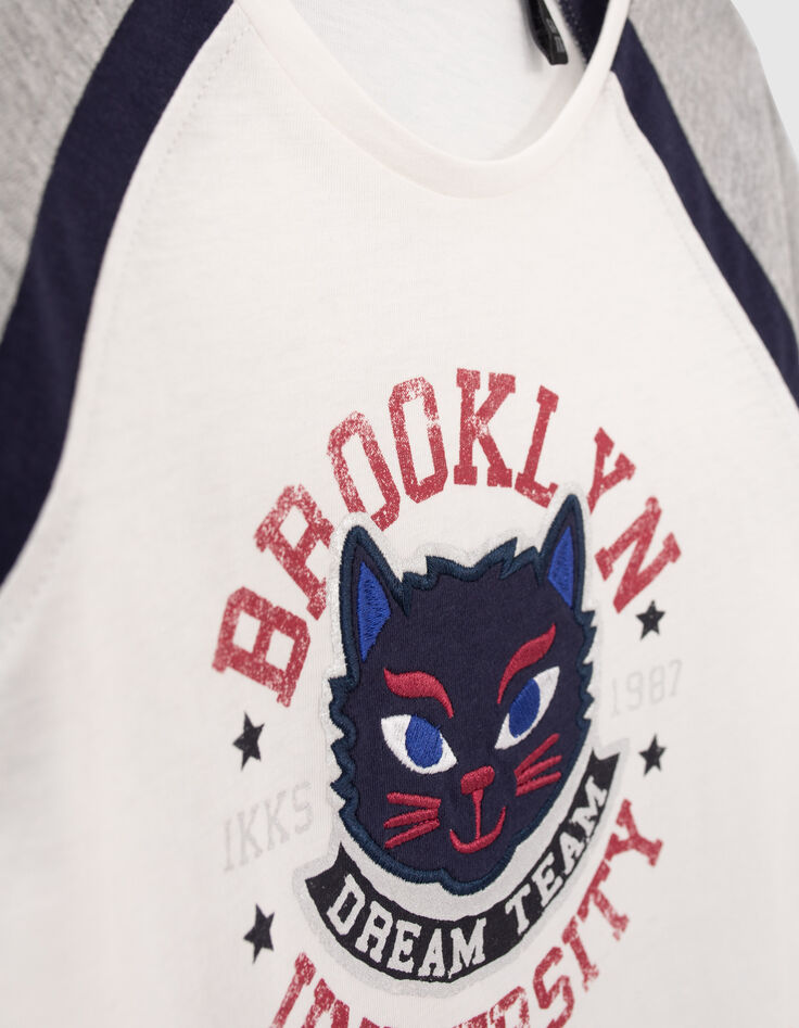 Girls’ off-white embroidered cat organic cotton T-shirt-5