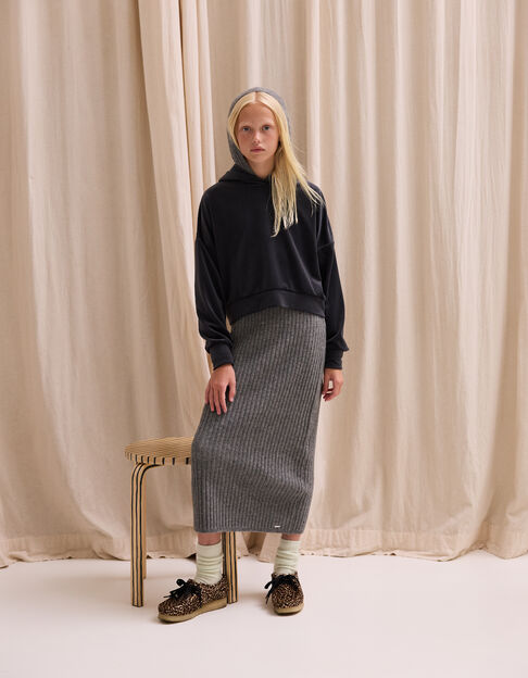Grijze hoodie velourstricot meisjes - IKKS