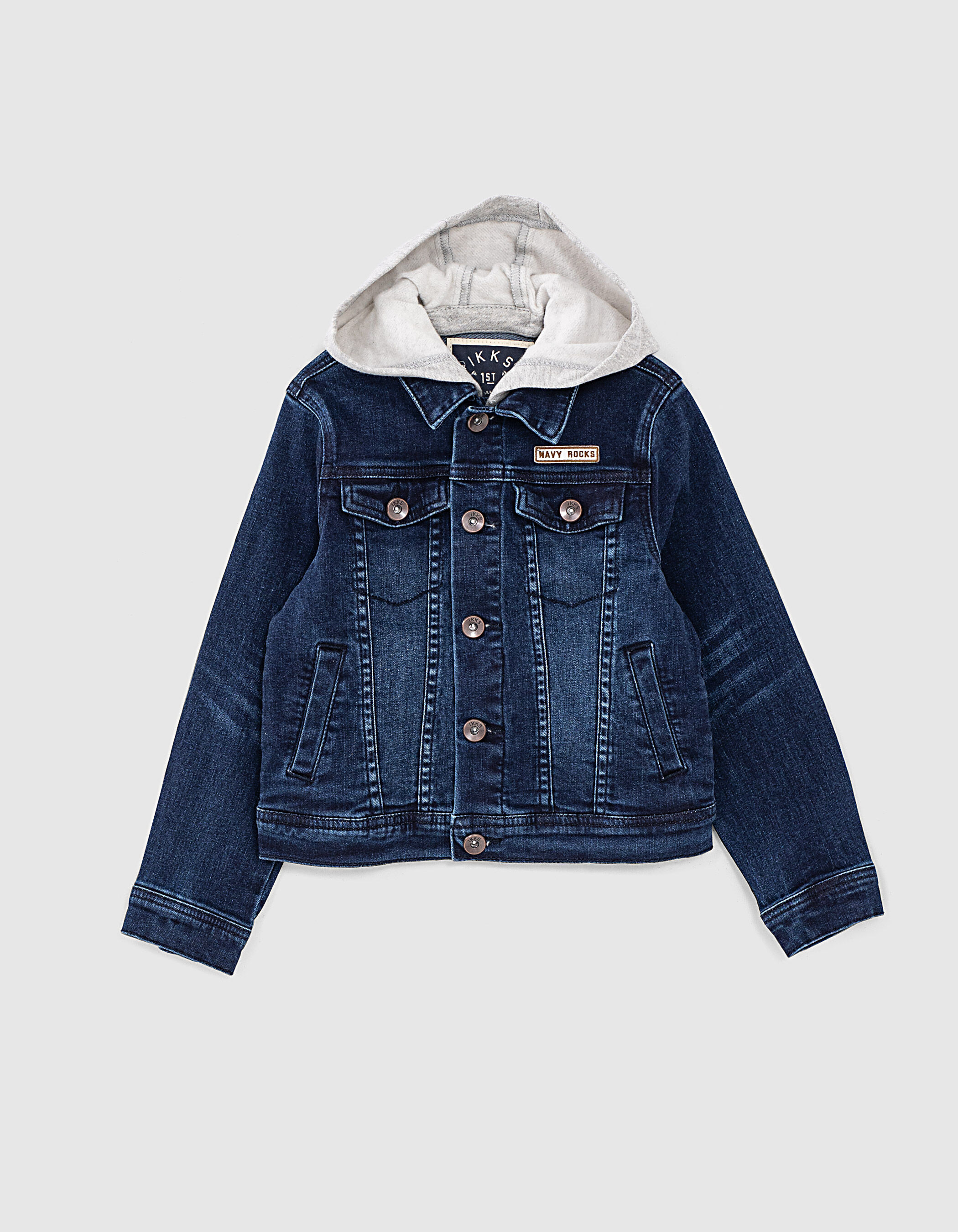 Boys' vintage blue denim jacket with detachable hood Boys' vintage blue denim jacket with detachable hood