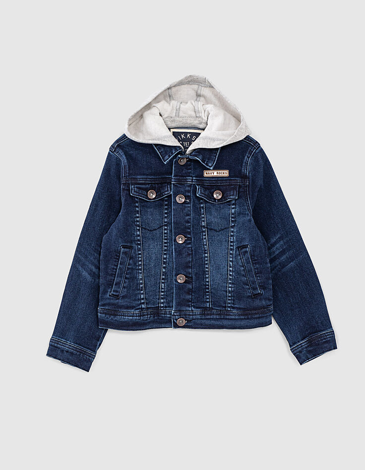 Veste en jean blue vintage à capuche amovible garçon -2