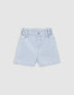 Short en jean blanc rayures bleues fille-4