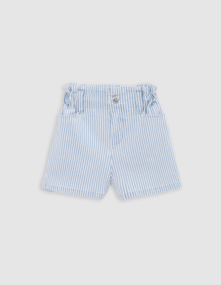 Short en jean blanc rayures bleues fille-4
