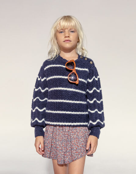 Girls’ dark navy knit sailor-stripe sweater