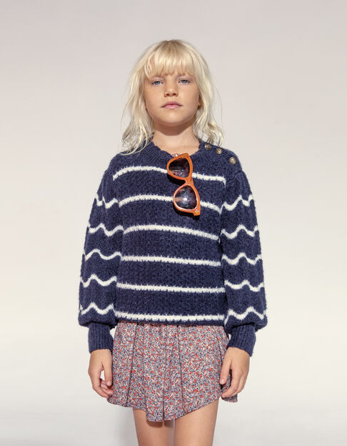 Girls’ dark navy knit sailor-stripe sweater