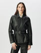 Blouson noir oversize cuir grain&eacute; esprit motard Femme-2