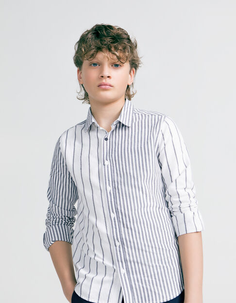 Boys’ ecru shirt with navy stripes - IKKS