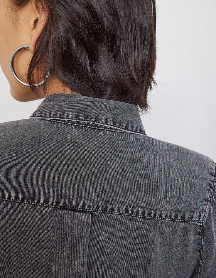 Graue Damenbluse aus Tencel&trade; mit Washed-Optik und Kragen-5