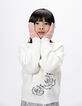 Girls’ pink glittery knit gloves with turn-ups-1