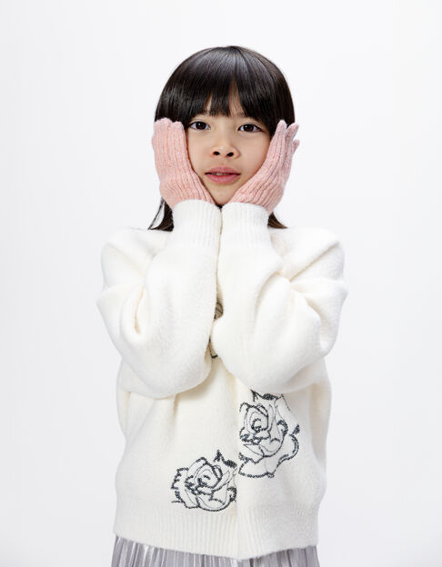 Gants roses tricot pailleté avec revers fille - IKKS