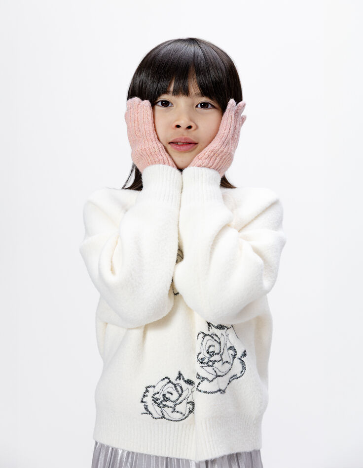 Girls’ pink glittery knit gloves with turn-ups-1
