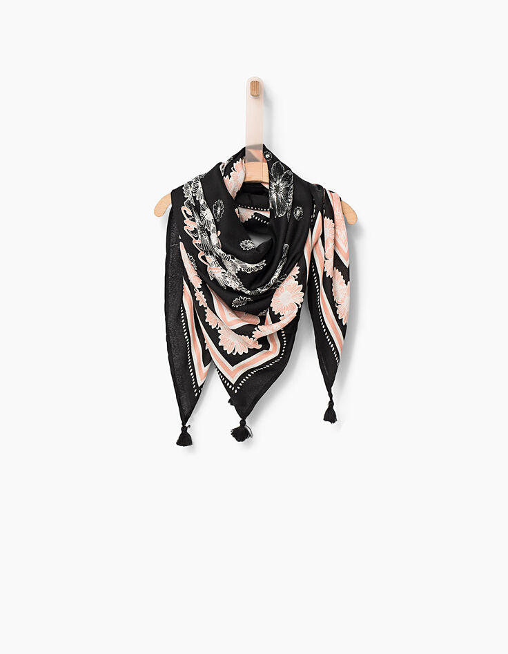Chèche gris symbole Peace & Love fleurs fille -2