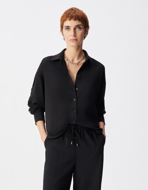 Women's long-sleeved black openwork shirt - IKKS