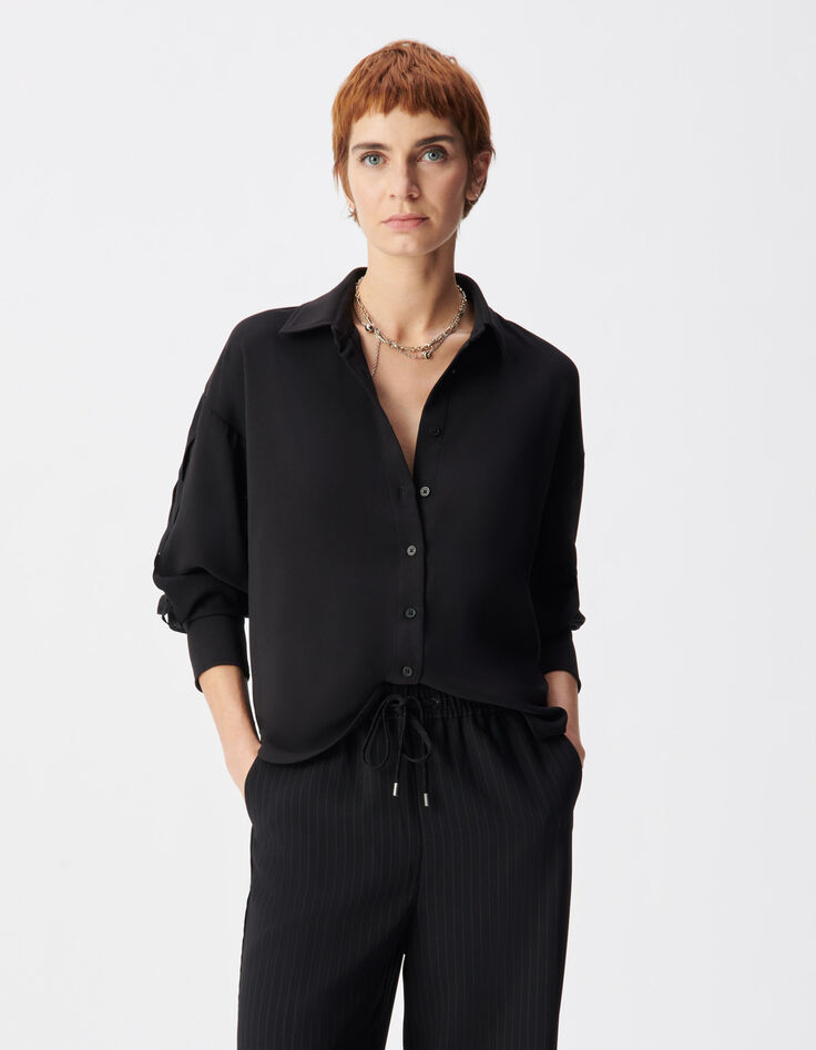 Women's long-sleeved black openwork shirt-2