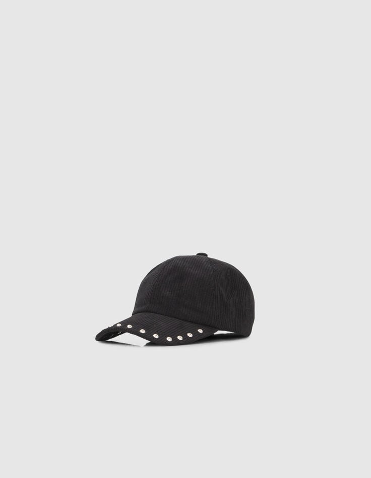 Women&rsquo;s black studded corduroy cap-1