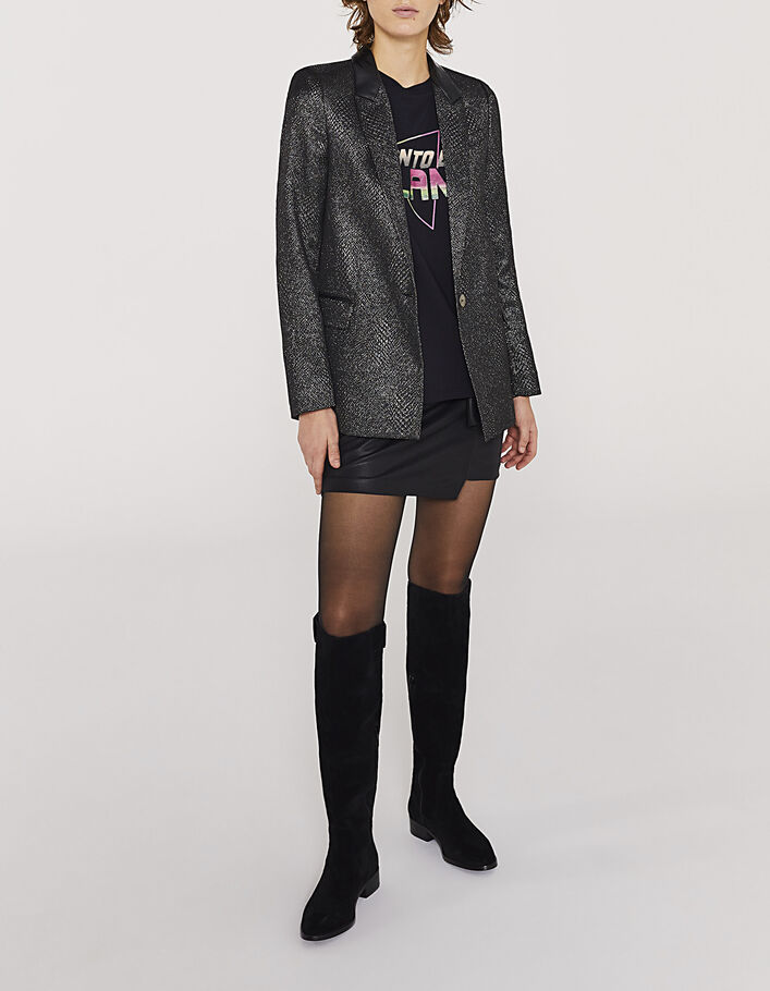 Schwarzes Damen-T-Shirt aus Baumwollmodal mit Glitzermotiv-4