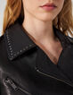 Women’s black leather stud shoulder/collar zipped jacket-4