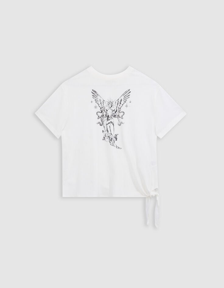 Tee-shirt blanc coton bio à nouer statue ailée Femme-6 Tee-shirt blanc coton bio à nouer statue ailée Femme-6