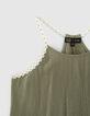 Girls&rsquo; khaki flowery strappy camisole-4