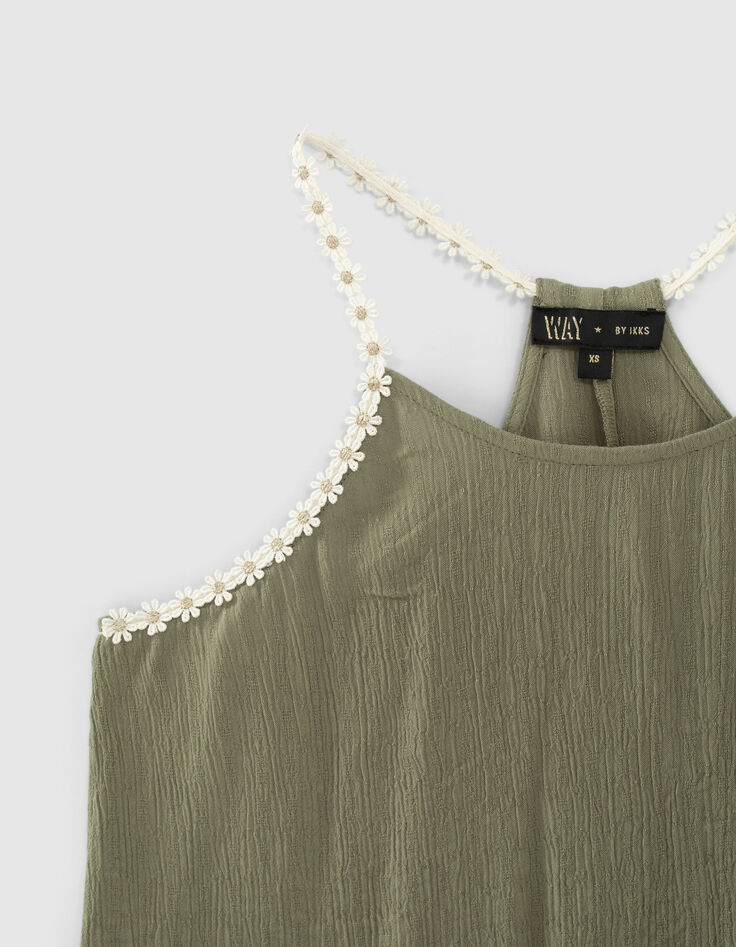 Girls&rsquo; khaki flowery strappy camisole-4