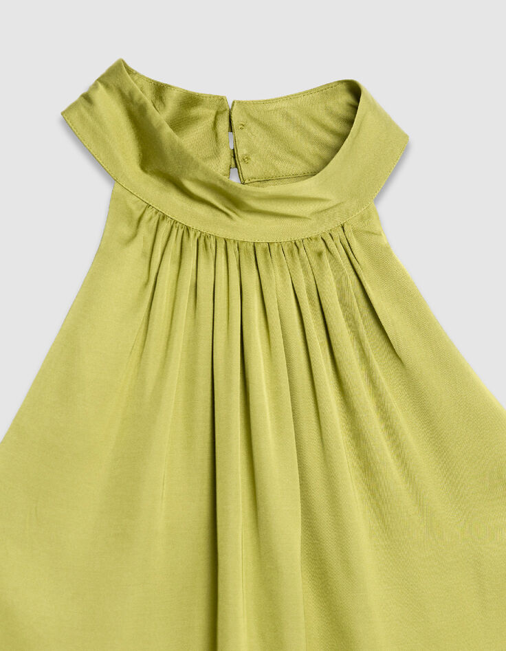 Groen satijnen mouwloze top Dames-8