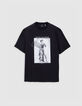 Men's black T-shirt with statue image and embroidery-5