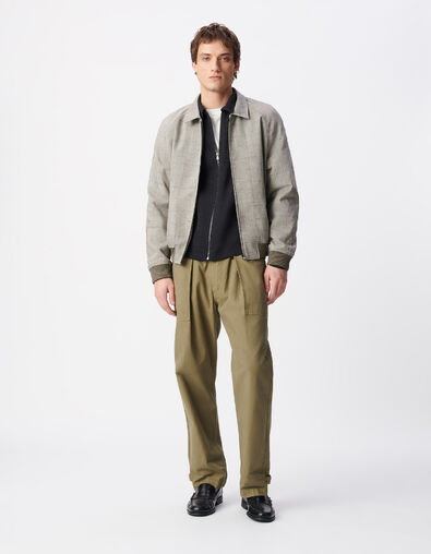 Taupe zipped bomber with check pattern Men - IKKS