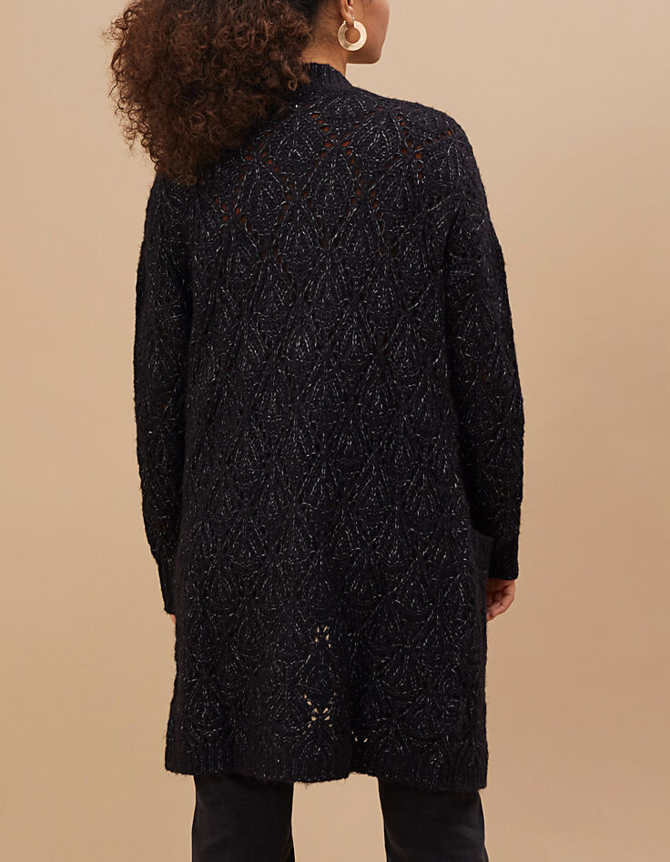 Schwarzer, lange Zierstrickjacke I.Code-3