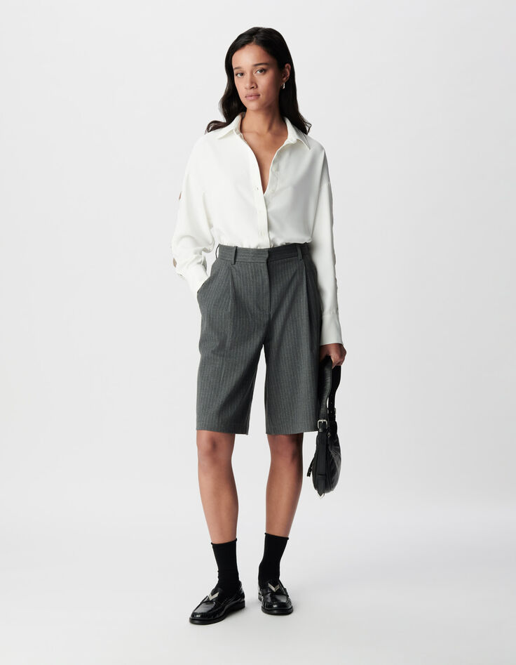 Women's long-sleeved white openwork shirt-1