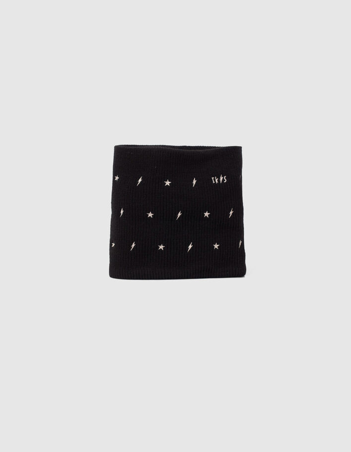 Girls’ black knit snood, embroidered gold stars/lightning-2
